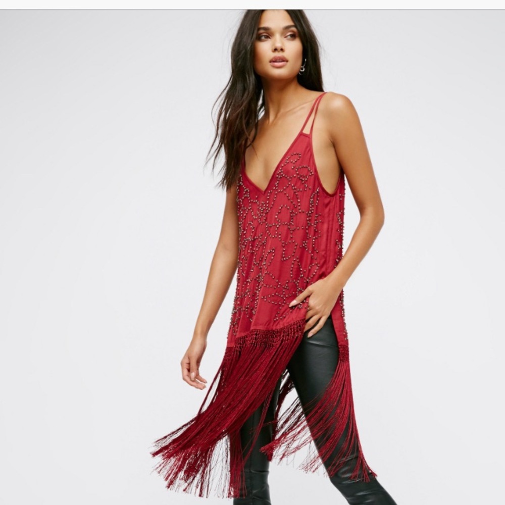 RARE free people fringed beaded tunic dress